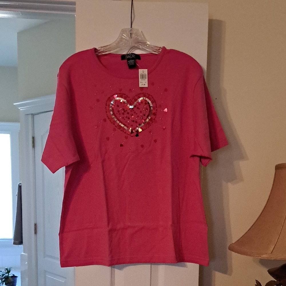 Pink Heart Sequin Short Sleeve Tee